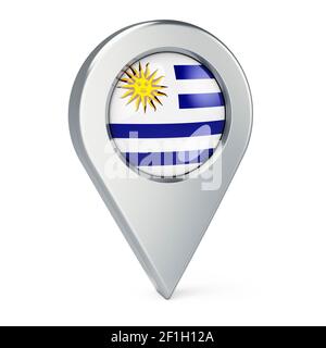 Pointeur de carte avec drapeau de l'Uruguay, rendu 3D isolé sur fond blanc Banque D'Images
