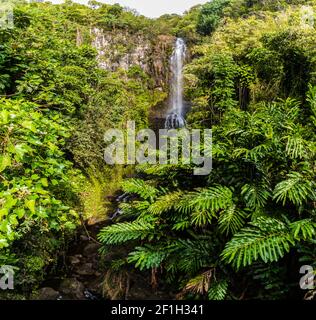 Wailua Falls sur la Hana Highway, Maui, Hawaii, États-Unis Banque D'Images