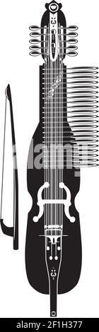 Illustration vectorielle du nyckelharpa suédois noir et blanc Illustration de Vecteur