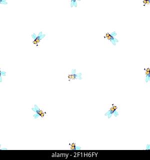 Motif vectoriel transparent avec mouches de dessin animé. Banque D'Images