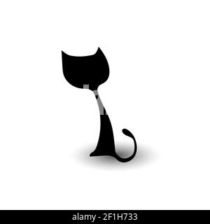 Silhouette d'un chat de dessin animé noir, illustration vectorielle Banque D'Images