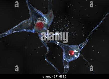 Illustration de la cellule nerveuse avec noyau 3d Banque D'Images