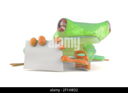 Grenouille verte avec un blank sign up 3d illustration Banque D'Images