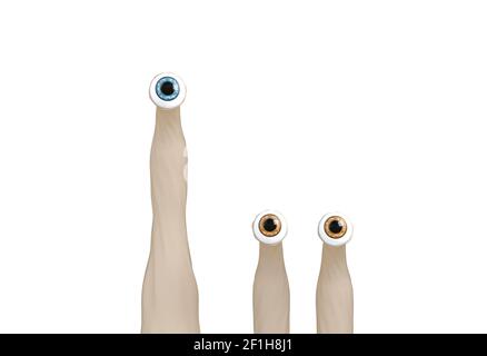 Drôle de créatures de dessin animé yeux sur l'illustration 3D blanche Banque D'Images