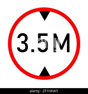 panneau de signalisation de limite de hauteur sur fond blanc. un cercle rouge se trouve près de ce passage sous les ponts. panneau de signalisation routière à restriction de hauteur de 3.5 mètres. modèle plat. Banque D'Images
