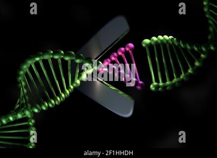 Couper la partie de l'ADN avec un scissor 3d illustration Banque D'Images