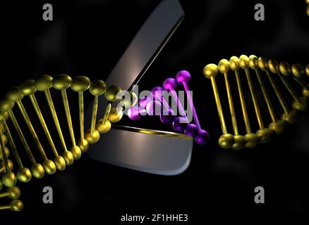 Couper la partie de l'ADN avec un scissor 3d illustration Banque D'Images
