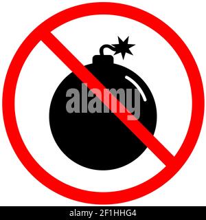 pas d'icône de bombe sur fond blanc. pas de signe d'interdiction de bombes. symbole de matière explosive. Banque D'Images