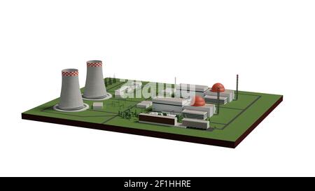 Centrale nucléaire isolée sur une illustration 3d blanche Banque D'Images