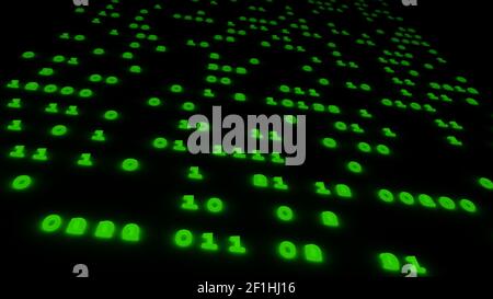 Abstract binary code glow green background 3d illustration. Banque D'Images