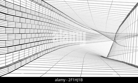 Abstrait architecture wireframe structure 3D illustration isolated on white Banque D'Images