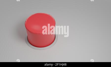 Bouton rouge réaliste sur fond gris. 3d illustration Banque D'Images