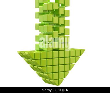 Flèche de téléchargement sont composés de cubes brillant vert isolé sur blanc 3d illustration Banque D'Images