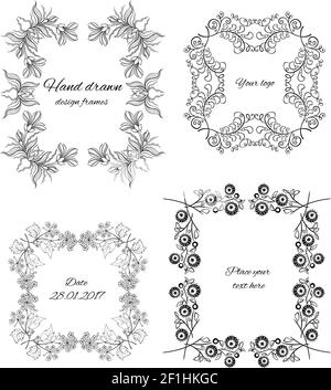 Ensemble de cadres décoratifs à motif fleuri avec emplacement pour le texte fleurs en fleurs et branches d'arbre illustration vectorielle isolée Illustration de Vecteur