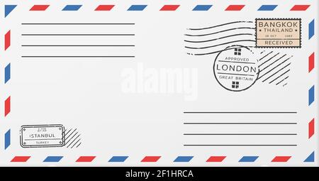 Modèle d'enveloppe postale horizontale vierge avec timbres-poste en vintage illustration vectorielle de style Illustration de Vecteur