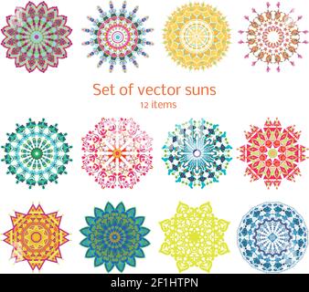 Ensemble coloré décoratif de soleil d'été ensemble de différentes couleurs et illustration de vecteur isolé de structure répétée Illustration de Vecteur