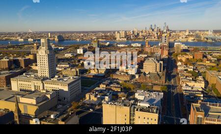 Vue aérienne sur Camden New Jersey, centre-ville de Philadelphie Banque D'Images