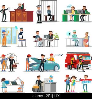 Collection de professions colorées et de professions avec des personnes dans différents professionnels situations illustration vectorielle isolée Illustration de Vecteur