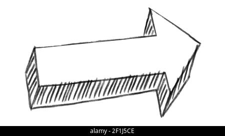 Flèche animée, trait de craie sur fond blanc, idéal pour la composition, utilisation comme masque, idéal pour Banque D'Images