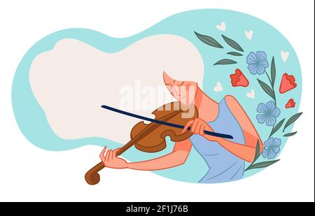 Femme jouant du violon, violoniste avec instrument Illustration de Vecteur