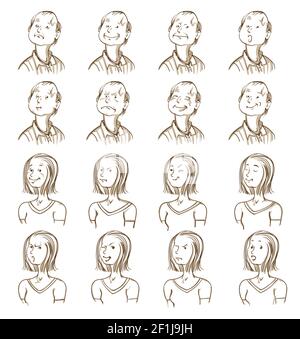 Collection d'expressions du visage avec différentes émotions d'homme et de femme illustration vectorielle isolée style doodle Illustration de Vecteur