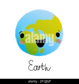 Une Terre aux couleurs vives et mignonnes. Isolé sur fond blanc Banque D'Images