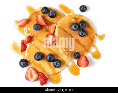 Pancakes aux myrtilles et fraises Banque D'Images