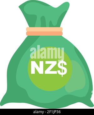 New Zealand Money Currency Note Sign Bag Vector for ADS sites web et applications mobiles Illustration de Vecteur