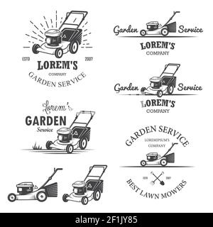 Ensemble d'emblèmes, d'étiquettes, de badges, de logos et d'éléments conçus pour le service de jardin d'époque. Style monochrome Illustration de Vecteur