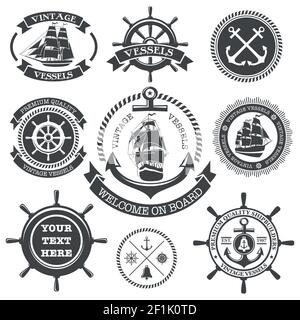 Ensemble d'étiquettes nautique vintage, icônes et d'éléments de conception Illustration de Vecteur