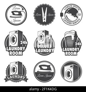 Ensemble d'emblèmes, d'étiquettes et d'éléments de conception vintage pour le linge. Illustration de Vecteur