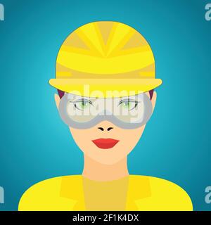 Jeune femme portant un casque de sécurité et une glasse de sécurité utilisée dans l'industrie de la construction Illustration de Vecteur