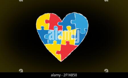 Coeur fait d'un puzzle animé, idéal pour les thèmes concernant le thème de l'autisme Banque D'Images