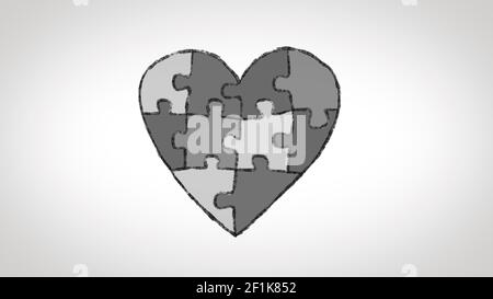 Coeur fait d'un puzzle animé, idéal pour les thèmes concernant le thème de l'autisme Banque D'Images