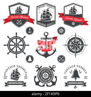 Ensemble d'étiquettes nautique vintage, icônes et d'éléments de conception Illustration de Vecteur