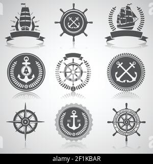 Ensemble d'emblèmes nautiques, étiquettes et éléments éignatés, Illustration de Vecteur