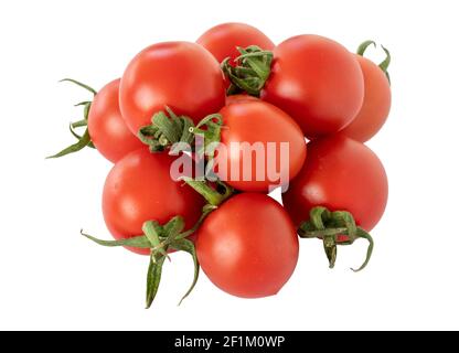 Tomates cerise isolé sur fond blanc Banque D'Images