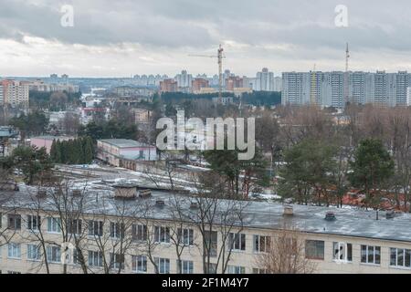 Hiver et neige Minsk d'une hauteur Banque D'Images