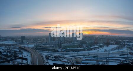 Hiver et neige Minsk d'une hauteur Banque D'Images