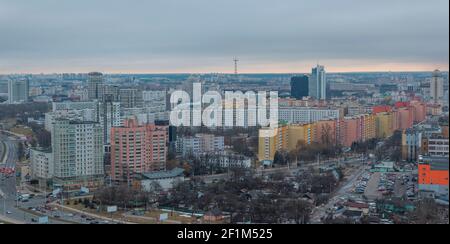 Hiver et neige Minsk d'une hauteur Banque D'Images