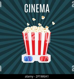 boîte de pop-corn et de lunettes de cinéma 3d Illustration de Vecteur