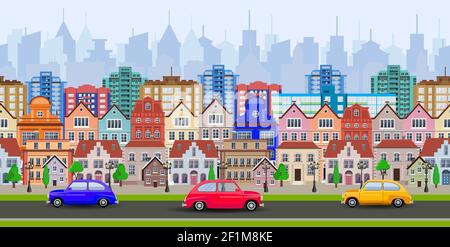 vieille ville village rue principale Illustration de Vecteur