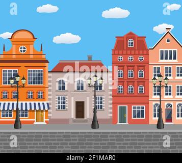 vieille ville village rue principale Illustration de Vecteur