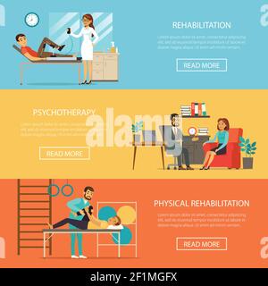 Bannières horizontales de thérapie médicale avec physiothérapie de formation physique de réadaptation et exerce l'illustration vectorielle Illustration de Vecteur