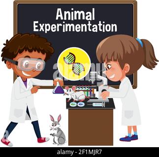 Jeunes scientifiques expérimentent l'illustration animale Illustration de Vecteur