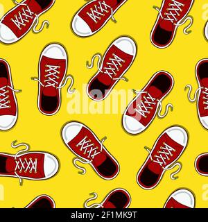 Motif sans couture rouge pour chaussures de basket. Fond de dessin animé de style rétro pour le concept de l'âge de l'adolescent ou les chaussures décontractées. Illustration de Vecteur