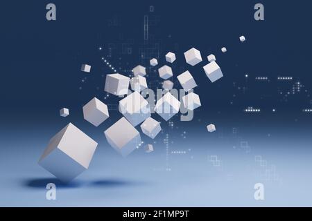 Cube 3D abstrait, concept de technologie numérique, rendu d'illustrations 3D Banque D'Images