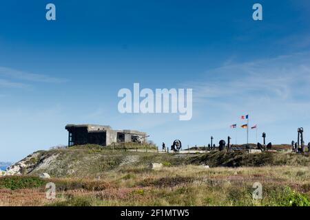 Le Bunker et le cuirassé de la bataille de l'Atlantique de la Seconde Guerre mondiale à La Pointe de Penhir en Bretagne Banque D'Images