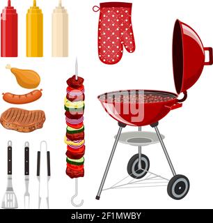 Ensemble d'éléments pour barbecue Illustration de Vecteur