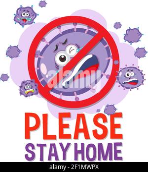 Veuillez rester à la maison police avec l'illustration du signe d'arrêt de virus Illustration de Vecteur